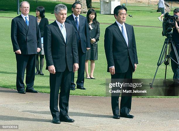 Australian Minister for Foreign Affairs Stephen Smith and Japan's Minister For Foreign Affairs Katsuya Okada take a moment to pause at the State War...