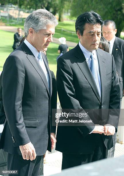 Australian Minister for Foreign Affairs Stephen Smith and Japan's Minister For Foreign Affairs Katsuya Okada take a moment to pause at the State War...