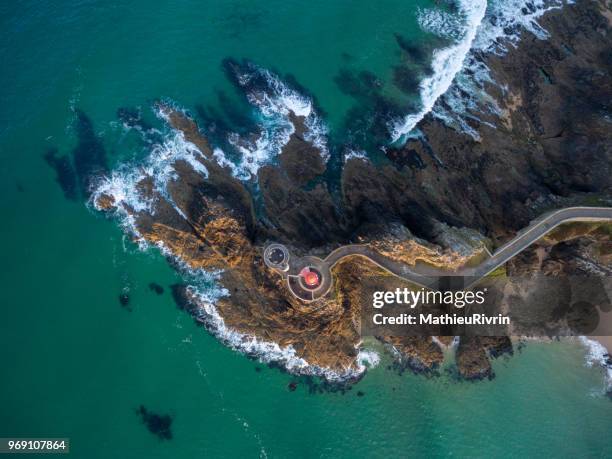 france from the sky : rade de brest and the amazing lighthouse petit minou - brest stock pictures, royalty-free photos & images