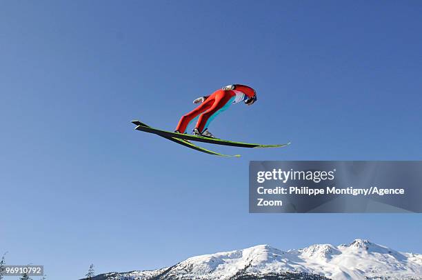 Thomas Morgenstern of Austria during the Ski Jumping Individual LH on Day 9 of the 2010 Vancouver Winter Olympic Games on February 20, 2010 in...