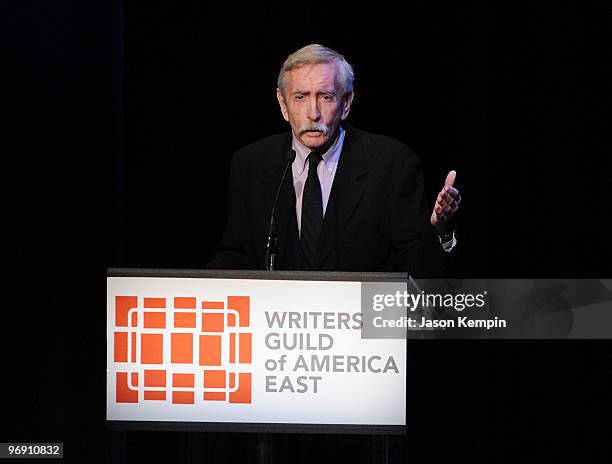 Writer Edward Albee speaks at the 62nd Annual Writers Guild Awards at Hudson Theatre on February 20, 2010 in New York City.