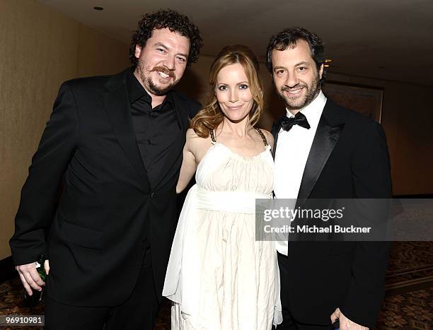 Actor/writer Danny McBride, actress Leslie Mann and writer/director/producer Judd Apatow attend the 2010 Writers Guild Awards held at the Hyatt...