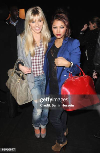 Mollie King and Vanessa White of The Saturdays attend the Autumn/Winter 2010 PPQ London Fashion Week show at the BFC venue on February 20, 2010 in...