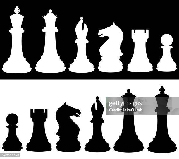 schach-icon-silhouette-set - könig schachfigur stock-grafiken, -clipart, -cartoons und -symbole