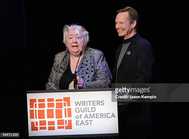 Liz McCann and Bill Irwin speak at the 62nd Annual Writers Guild Awards at Hudson Theatre on February 20, 2010 in New York City.