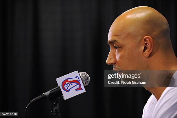 Drew Gooden of the Los Angeles Clippers sits during a press conference before a game against the Sacramento Kings at Staples Center on February 20,...