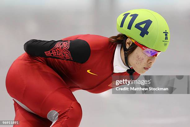 Zhou Yang of China competes on the way to winning the gold medal during the Short Track Speed Skating Ladies 1500m Final on day 9 of the Vancouver...