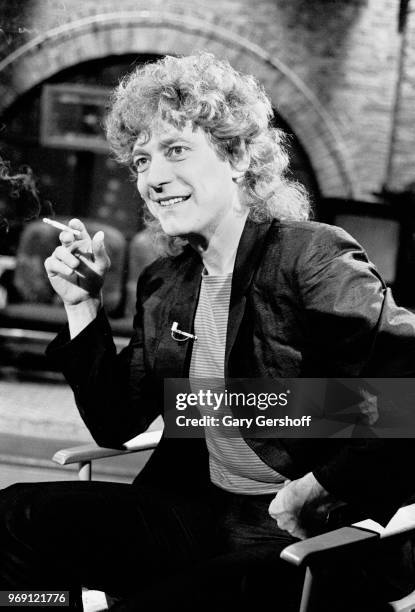 View of British Rock musician Robert Plant during an interview at MTV Studios, New York, New York, June 22, 1982.