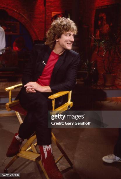 View of British Rock musician Robert Plant during an interview at MTV Studios, New York, New York, June 22, 1982.