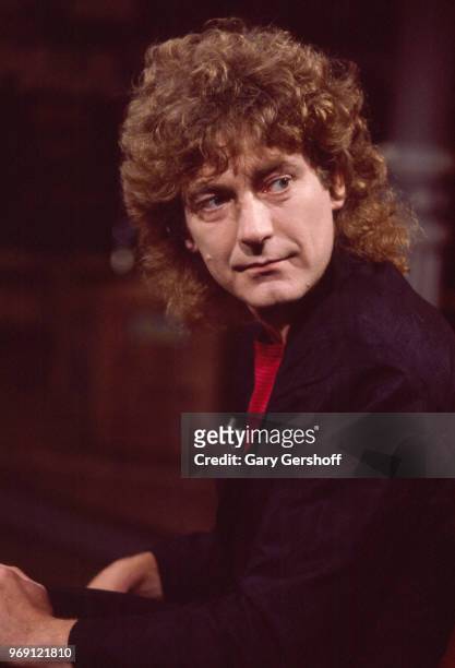 View of British Rock musician Robert Plant during an interview at MTV Studios, New York, New York, June 22, 1982.