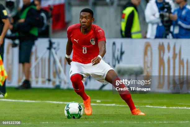David Alaba of Austria in action during the international friendly match between Austria and Germany at Woerthersee Stadion on June 2, 2018 in...