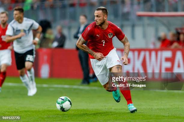 Marko Arnautovic of Austria in action during the international friendly match between Austria and Germany at Woerthersee Stadion on June 2, 2018 in...