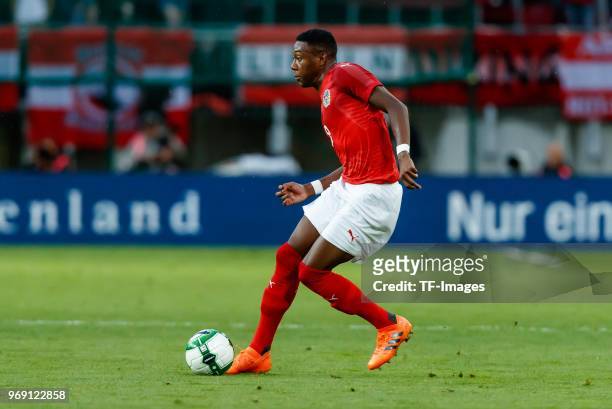 David Alaba of Austria in action during the international friendly match between Austria and Germany at Woerthersee Stadion on June 2, 2018 in...