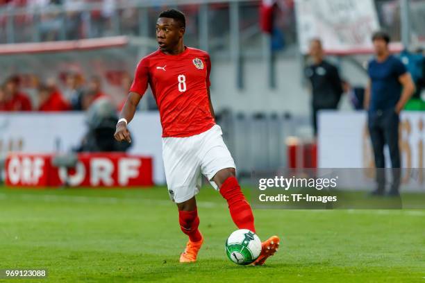 David Alaba of Austria in action during the international friendly match between Austria and Germany at Woerthersee Stadion on June 2, 2018 in...