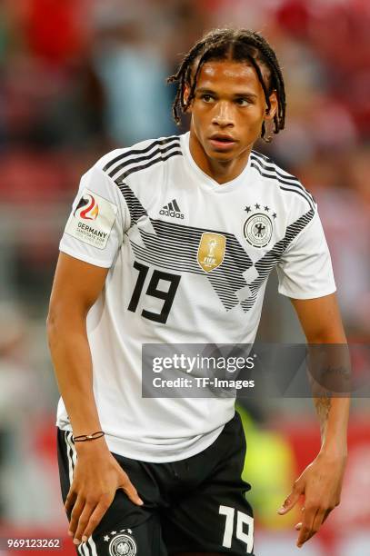 Leroy Sane of Germany look on during the international friendly match between Austria and Germany at Woerthersee Stadion on June 2, 2018 in...