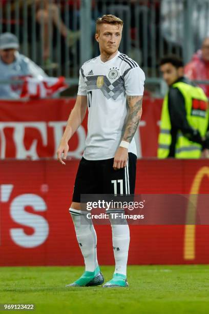 Marco Reus of Germany look on during the international friendly match between Austria and Germany at Woerthersee Stadion on June 2, 2018 in...
