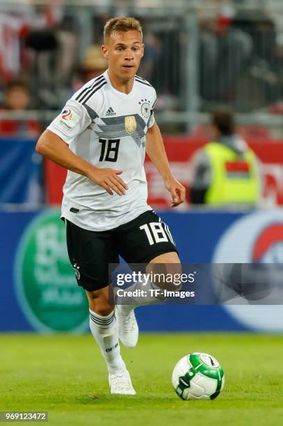 Joshua Kimmich of Germany in action during the international friendly match between Austria and Germany at Woerthersee Stadion on June 2, 2018 in...
