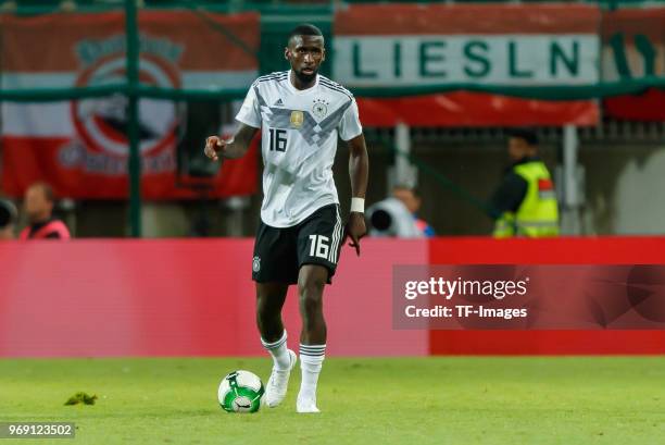 Antonio Ruediger of Germany in action during the international friendly match between Austria and Germany at Woerthersee Stadion on June 2, 2018 in...