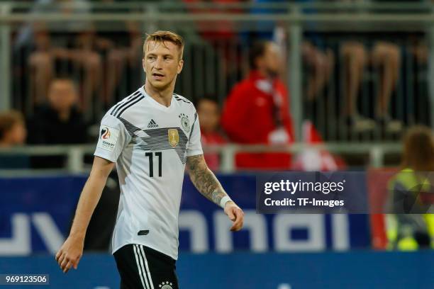 Marco Reus of Germany look on during the international friendly match between Austria and Germany at Woerthersee Stadion on June 2, 2018 in...
