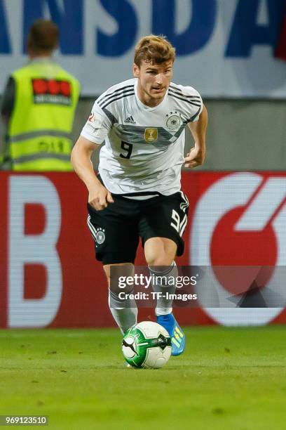 Timo Werner of Germany in action during the international friendly match between Austria and Germany at Woerthersee Stadion on June 2, 2018 in...