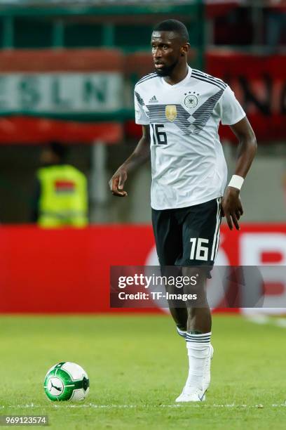 Antonio Ruediger of Germany in action during the international friendly match between Austria and Germany at Woerthersee Stadion on June 2, 2018 in...