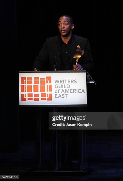 Anthony Mackie speaks at the 62nd Annual Writers Guild Awards at Hudson Theatre on February 20, 2010 in New York City.