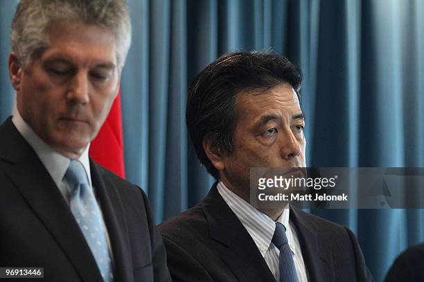 Australia Minister for Foreign Affairs Stephen Smith and Japan's Minister For Foreign Affairs Katsuya Okada during a press conference at Exchange...