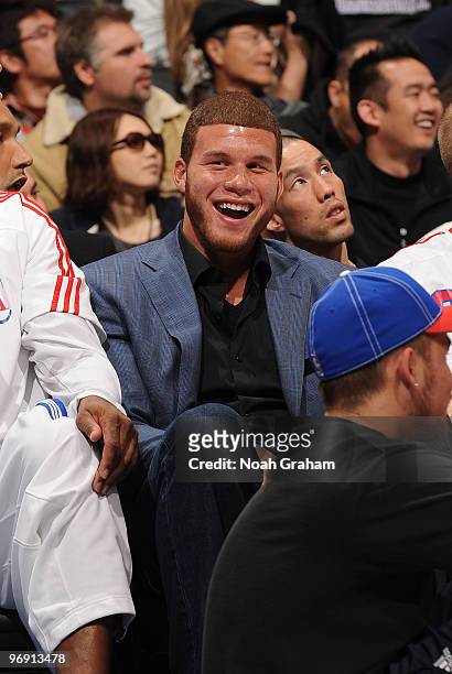 Blake Griffin of the Los Angeles Clippers looks on from the bench during a game against the Sacramento Kings at Staples Center on February 20, 2010...