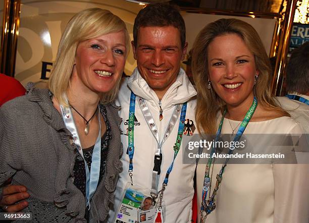 Tobias Angerer of Germany smiles after winnning the silver medal in the Men's 30 km Pursuit with his wife Romy Angerer Stephanie zu Guttenberg, wife...