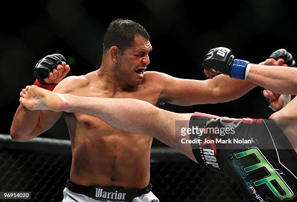 Fighter Minotauro Nogueira battles UFC fighter Cain Velasquez during their Ultimate Fighting Championship world heavyweight fight at Acer Arena on...