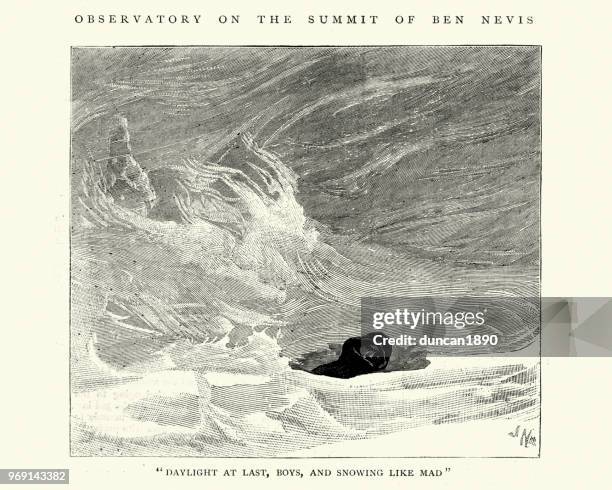 snowed in at the ben nevis meteorological observatory, scotland 1884 - snowed in stock illustrations