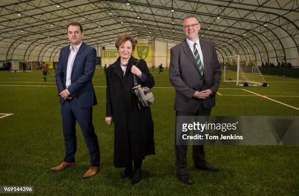 Norwich City football club's sporting director Stuart Webber , owner Delia Smith and managing director Steve Stone pose for a picture in their...