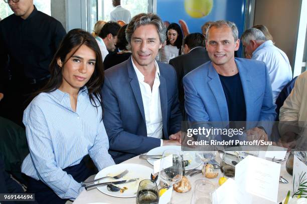 Journalist Emilie Tran Nguyen, General Director of Facebook France, Laurent Solly and journalist Louis Laforge attend the 'France Television' Lunch...