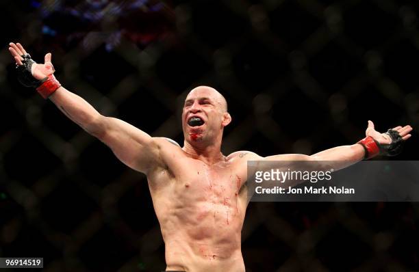 Fighter Wanderlei Silva celebrates winning his bout against UFC fighter Michael Bisping after their Ultimate Fighting Championship middleweight fight...