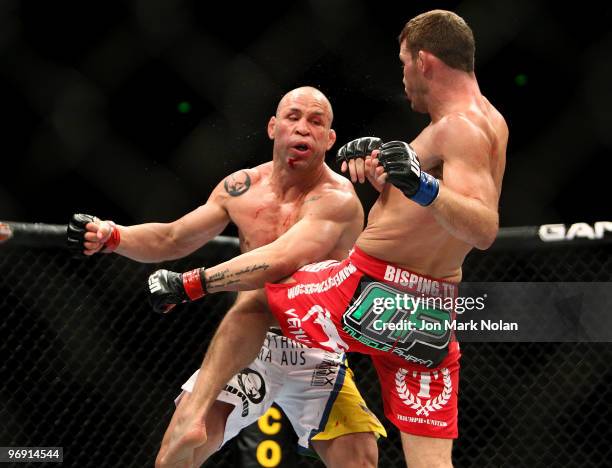 Fighter Wanderlei Silva battles UFC fighter Michael Bisping during their Ultimate Fighting Championship middleweight fight at Acer Arena on February...