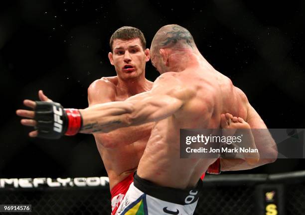 Fighter Michael Bisping battles UFC fighter Wanderlei Silva during their Ultimate Fighting Championship middleweight fight at Acer Arena on February...