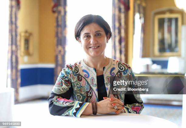 Christine Ourmieres-Widener, chief executive officer of Flybe Group Plc, poses for a photograph at an Aviation Club lunch in London, U.K., on...