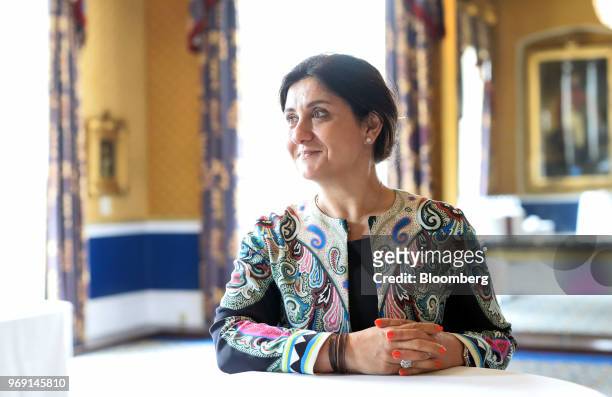 Christine Ourmieres-Widener, chief executive officer of Flybe Group Plc, poses for a photograph at an Aviation Club lunch in London, U.K., on...