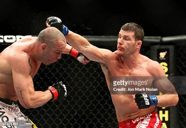 Fighter Wanderlei Silva battles UFC fighter Michael Bisping during their Ultimate Fighting Championship middleweight fight at Acer Arena on February...