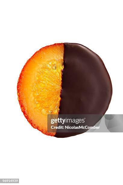 candied chocolate-covered orange with clipping path - glaserad mat bildbanksfoton och bilder