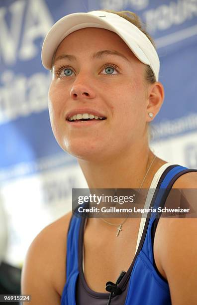 German tennis player Angelique Kerber attends a press conference after defeating Gisela Dulko of Argentina during the WTA Bogota Tennis Championship...