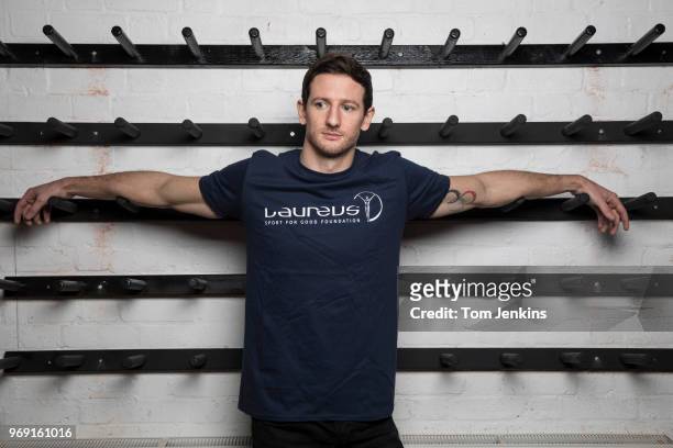 Michael Jamieson, ex swimmer who won an Olympic silver medal in 2012, poses for a portrait at Carney's Community in Battersea as part of a Laureus...