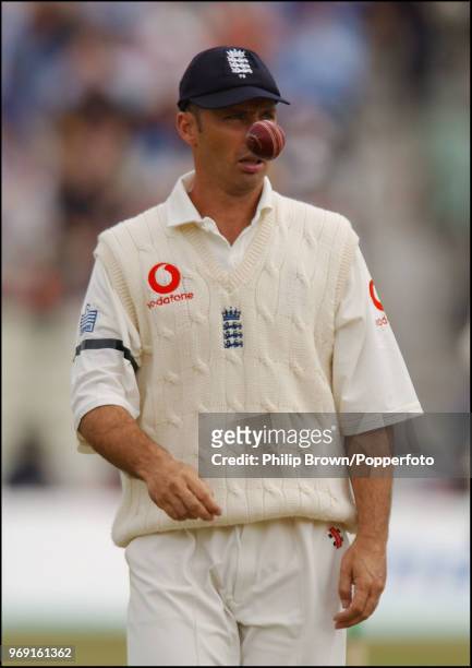 England captain Nasser Hussain in the field during the 1st Test match between England and South Africa at Edgbaston, Birmingham, 24th July 2003. The...