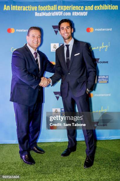 Minister for Sports and Events John Eren and Real Madrid Football Legend Alvaro Arbeloa attends the premiere of the Real Madrid World Of Football...