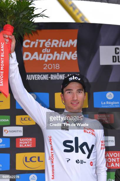 Podium / Gianni Moscon of Italy and Team Sky White Best Young Jersey / Celebration / during the 70th Criterium du Dauphine 2018, Stage 4 a 181km...