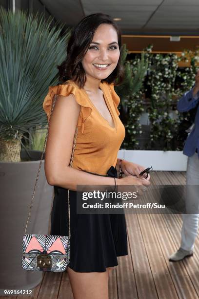 Miss France 2008 Valerie Begue attends the 2018 French Open - Day Twelve at Roland Garros on June 7, 2018 in Paris, France.