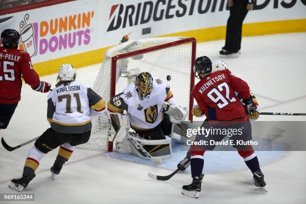 Vegas Golden Knights goalie Marc-Andre Fleury in action vs Washington Capitals Evgeny Kuznetsov at Capital One Arena. Game 4. Washington, DC 6/4/2018...