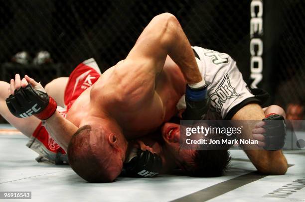 Fighter CB Dollaway battles UFC fighter Goran Reljic during their Ultimate Fighting Championship middleweight fight at Acer Arena on February 21,...