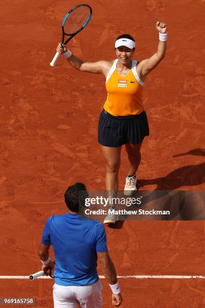 Latisha Chan of Chinese Taipei and partner Ivan Dodig of Croatia celebrates victory during the mixed doubles Final against Gabriela Dabrowski of...