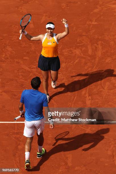 Latisha Chan of Chinese Taipei and partner Ivan Dodig of Croatia celebrates victory during the mixed doubles Final against Gabriela Dabrowski of...